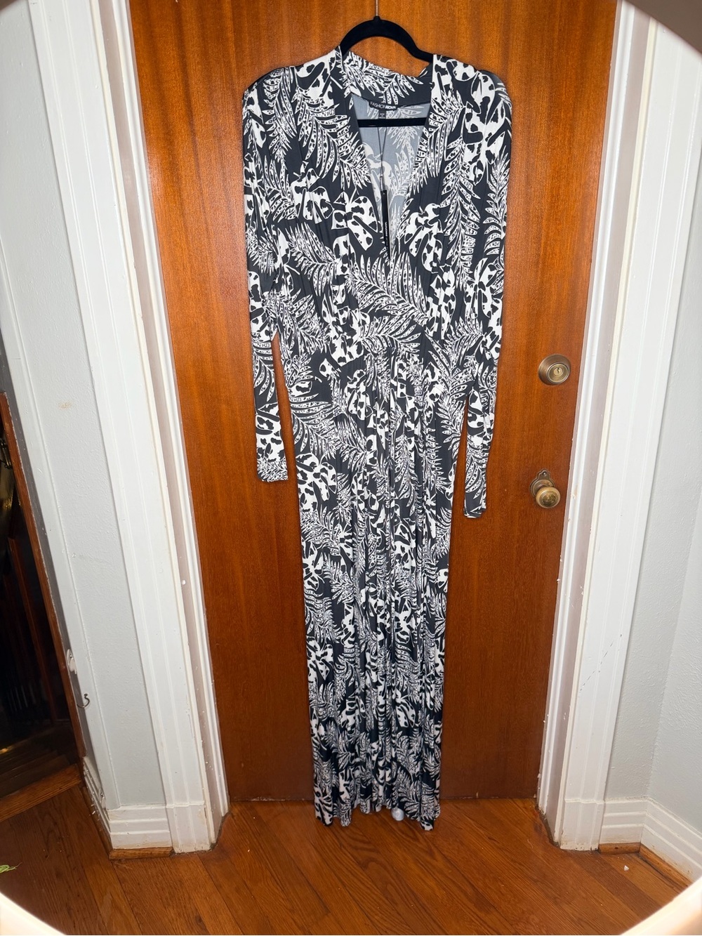Fashion Nova Black & White Tropical Print Wrap Maxi Dress
